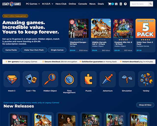 La homepage di Legacy Games