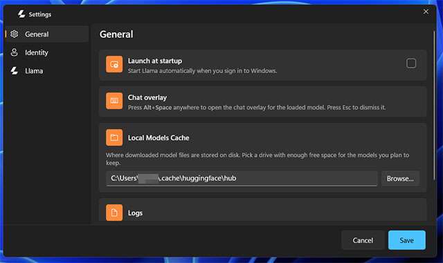 Le impostazioni di Llama Windows