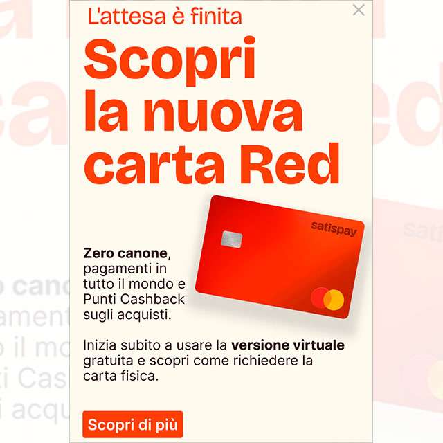 È disponibile la nuova carta Red di Satispay a canone zero