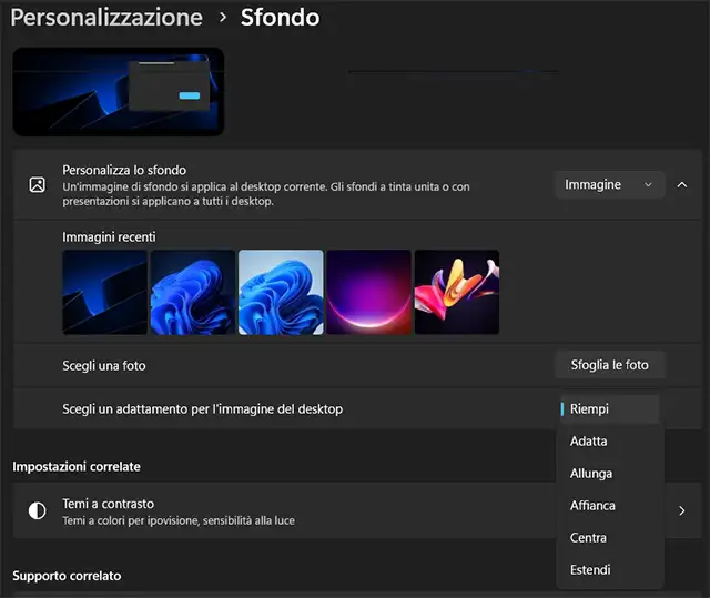 Come personalizzare lo sfondo su Windows 11