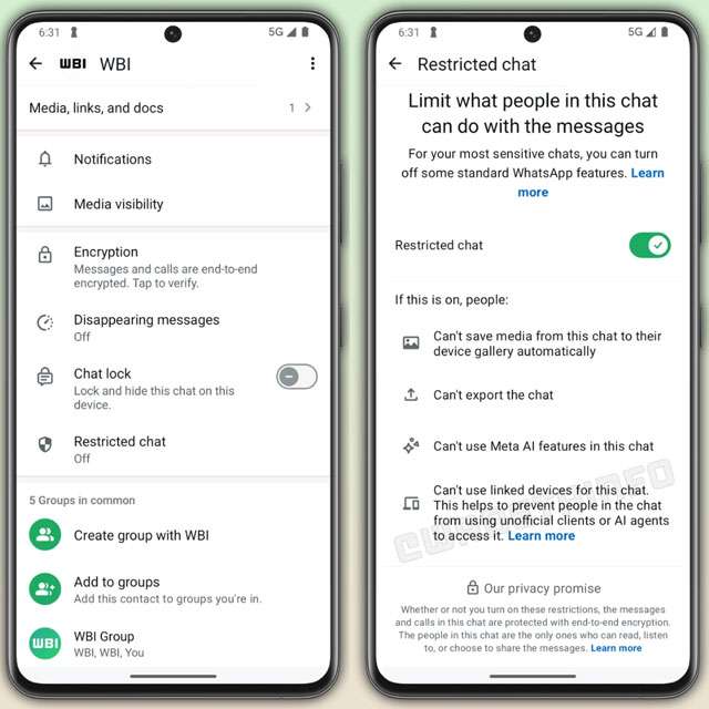 Come funzionano le restricted chat di WhatsApp