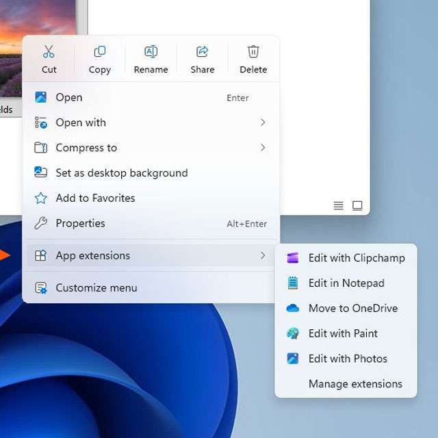 Una delle nuove opzioni per il menu contestuale di Windows 11